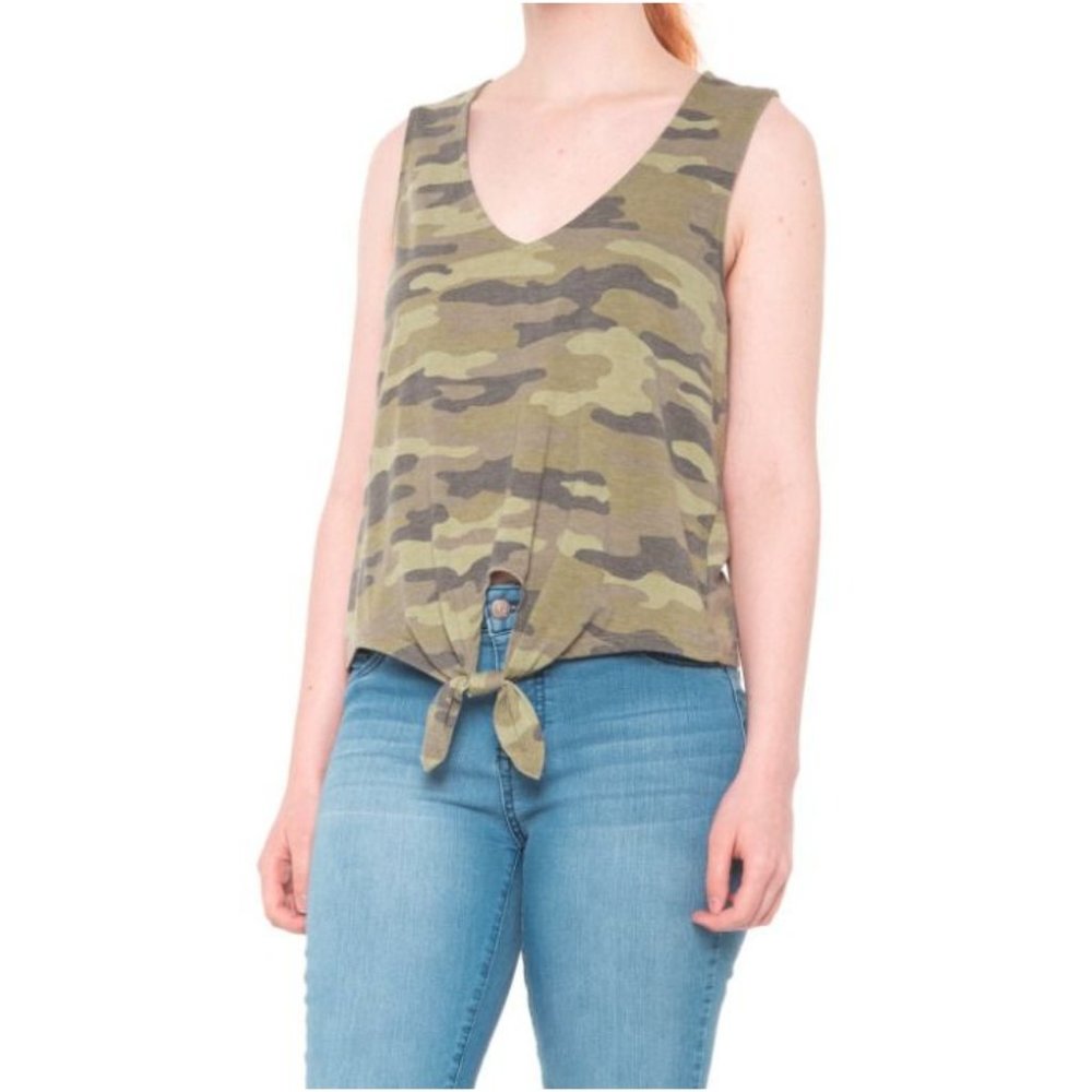 Lucky Brand Women's Tie In Front Green Camo Tank Top Size Large